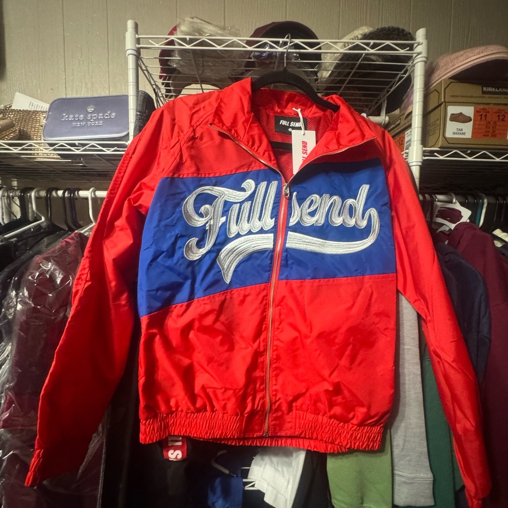Full Send Red and Blue Bomber Jacket